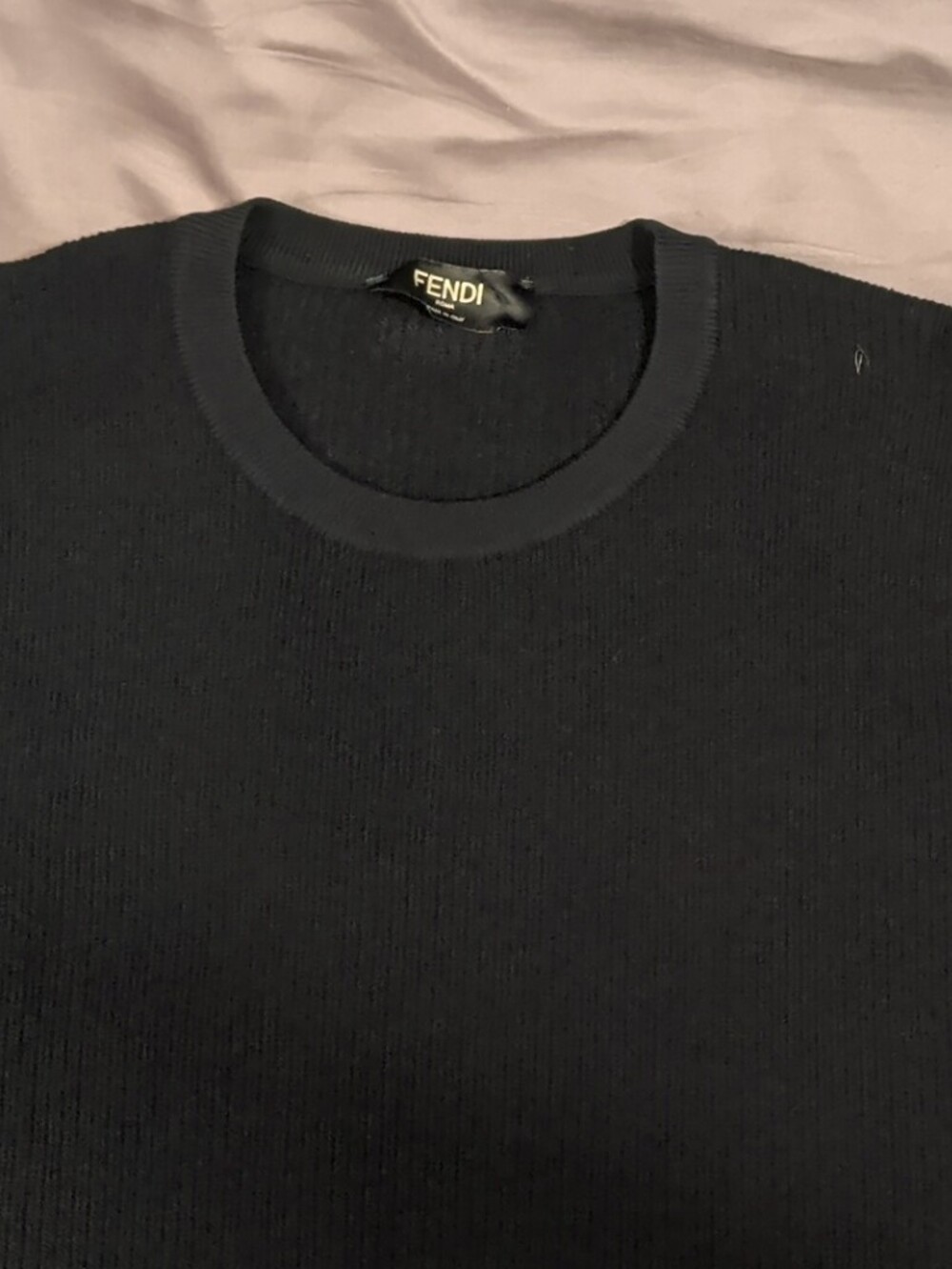 Fendi Black Ribbed Crewneck Short-Sleeve Sweater